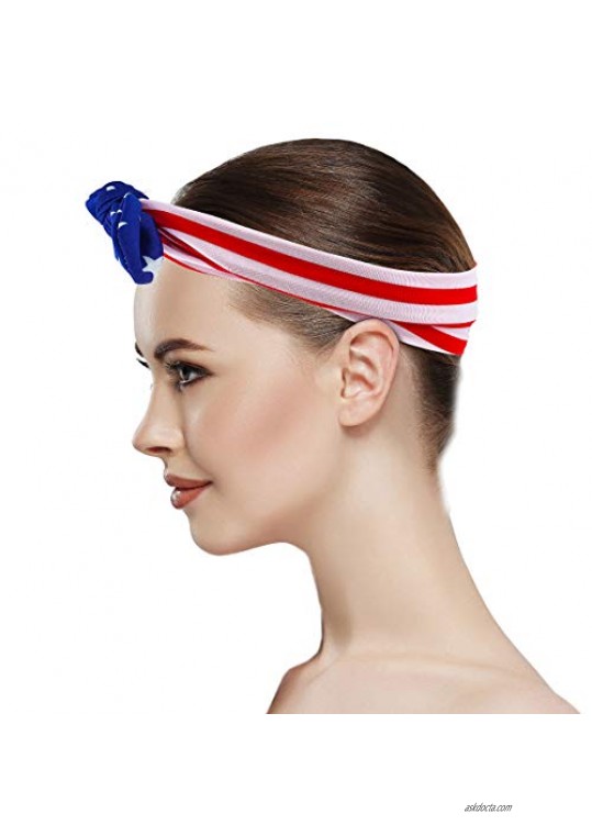 Lux Accessories July 4th American Flag Print Inspired Red Blue White Bandana Fashion Headband