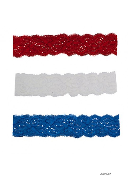 Lux Accessories Red White Blue American Flag Lace Stretch Headband Set