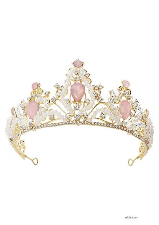 NODG Princess Crown and Tiara for Women and Girls with Pink Peal Queen Crown Prom Costume Tiaras Rhinestone Wedding Crown for Bride for Festival Party Birthday