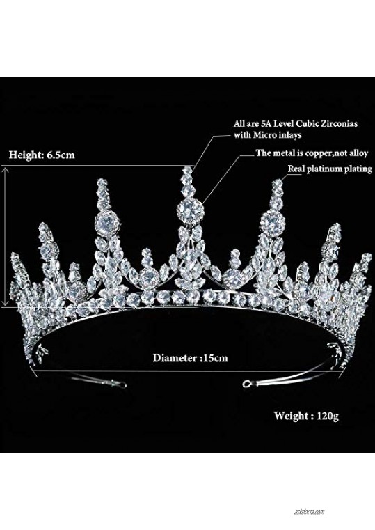 Princess Wedding Cubic Zirconia Tiara and Crowns for Women CZ Queen Birthday Headpiece