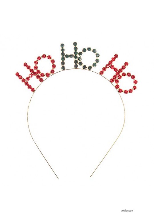 Rosemarie & Jubalee Festive Green and Red Crystal Rhinestone Ho Ho Ho Holiday Christmas Headband Tiara