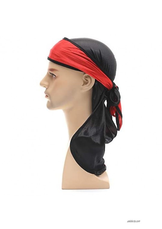 Silky Durag for Men Women Wave Cap Durags Two Tone 360 Waves with Long Tail Wide Straps Doo Rags 2 PCS