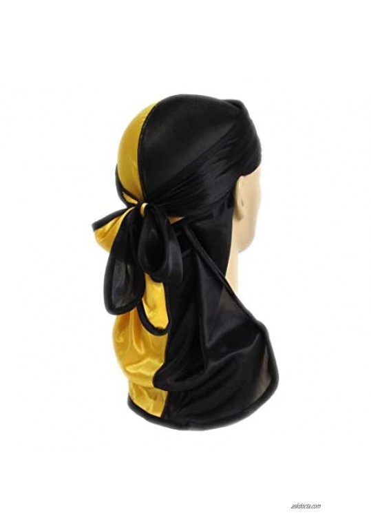 Silky Durag for Men Women Wave Cap Durags Two Tone 360 Waves with Long Tail Wide Straps Doo Rags 2 PCS