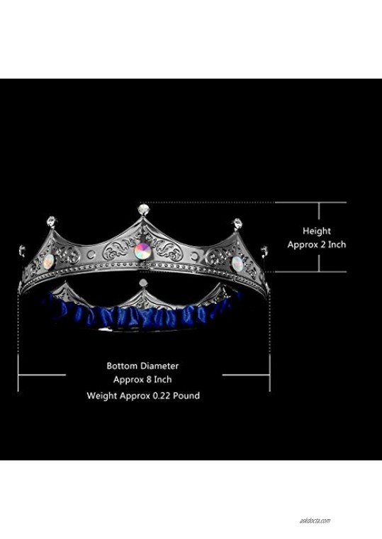 STONEJYA Adult Men King Crowns Birthday King Crown Cosplay Costume Pageant Homecoming Prom King Crowns Bridal Wedding Men Crowns Full Round