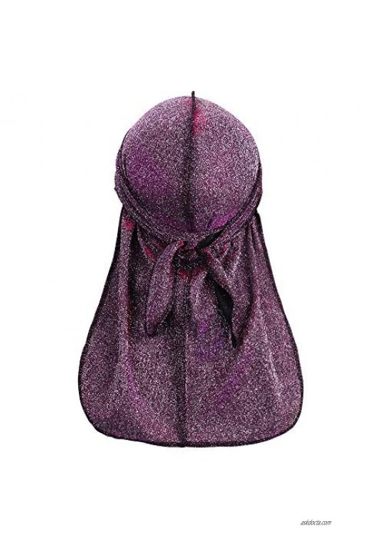UNAOIWN Glitter Durag for Men & Women Headwrap Du-rag Soft Cap with Long Tail for Hair Waves