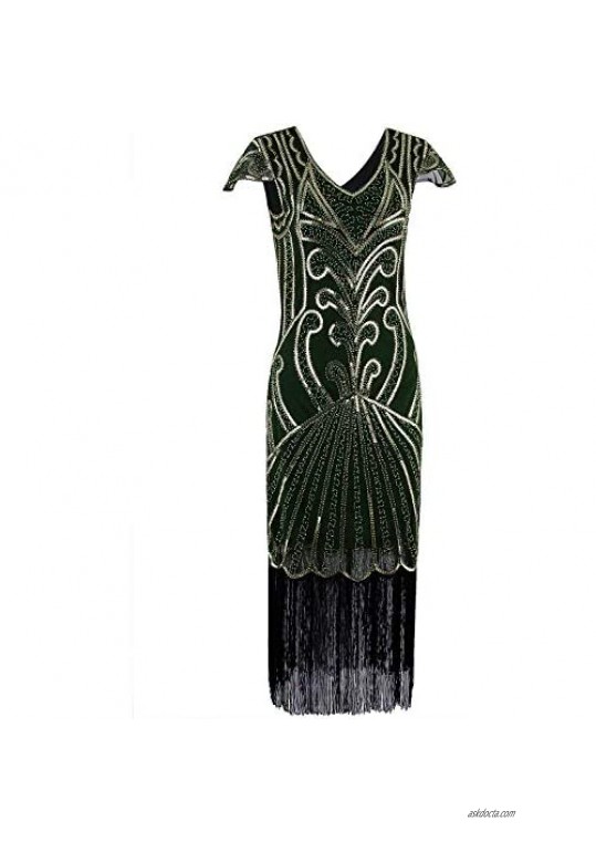 VIJIV Long 1920 Vintage Gatsby Beaded Embellished Fringe Cocktail Flapper Dress