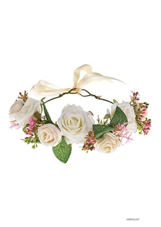 Vividsun Women Boho Rose Floral Crown Hair Wreath Wedding Flower Headband