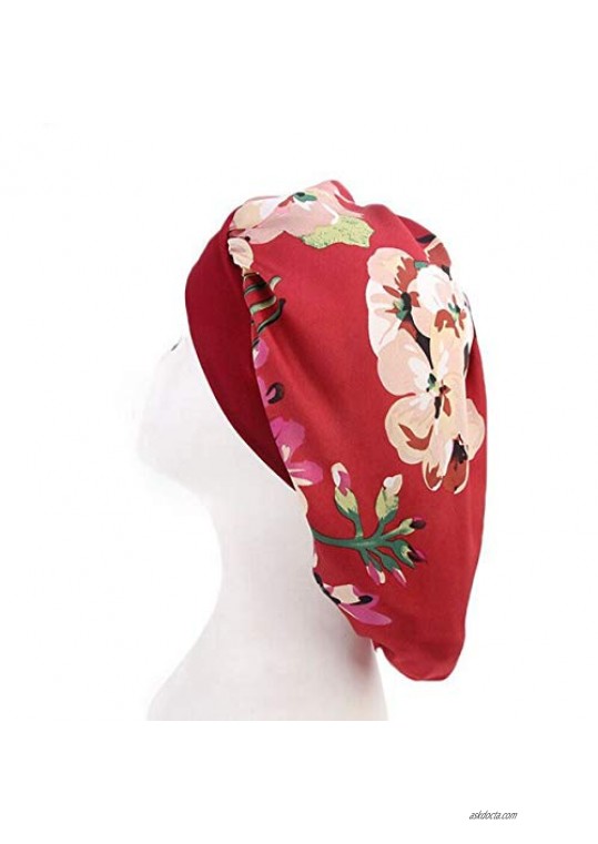 Women Satin Lined Sleep Bonnet Hair Cap Sleeping Slouchy Hat Slap Headwear for Curly Frizzy Hair (Wine red)