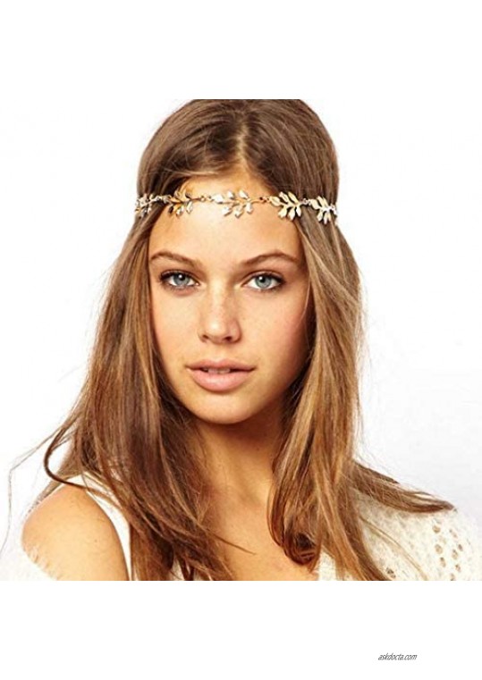 Yalice Elastic Head Chain Leaf Headband Hair Acessories for Women and Girls