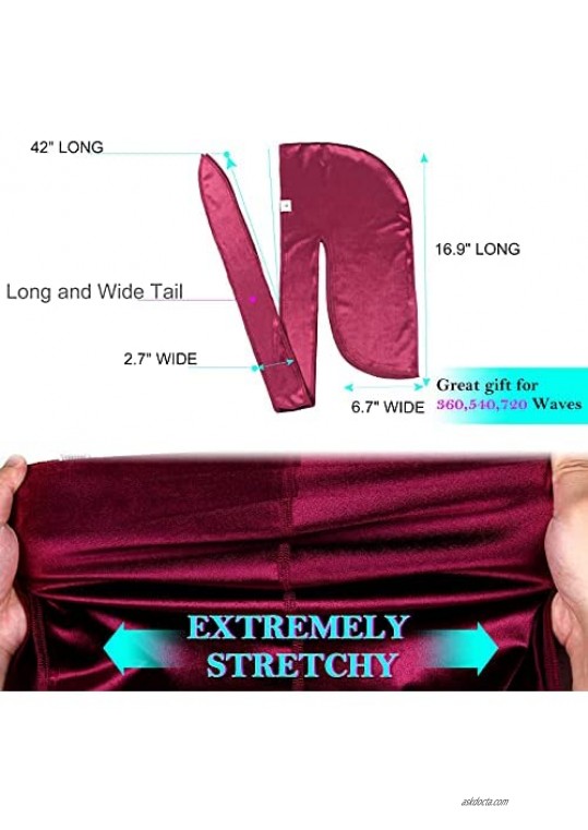 YANIBEST Velvet Durag for Men 2 Pack Soft Velvet Fabric Extra Long Tail and Wide Straps Headwraps for Women Men 360 Waves