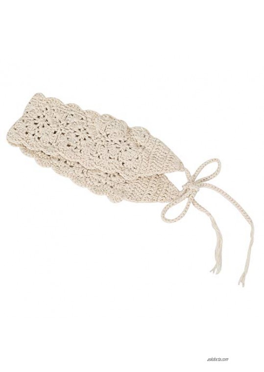 ZLYC Women Floral Headband Handmade Crochet Knit Vintage Hair Bands (Plain Ivory White)