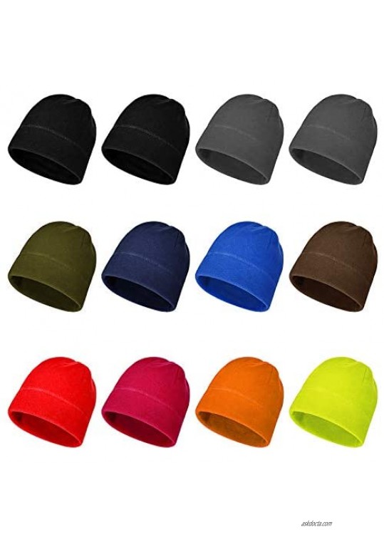12 Pieces Fleece Beanie Warm Skull Cap Watch Cap Winter Hat for Daily and Sports