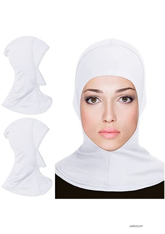 2 Pieces Modal Hijab Cap Adjustable Muslim Stretchy Turban Full Cover Shawl Cap Full Neck Coverage for Lady