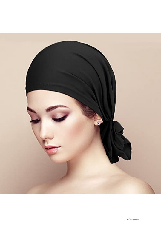 2 Pieces Slip-On Pre-Tied Head Scarves Women Headwear Turban Beanie Caps Head Wrap Headscarf for Women Girls (Black Camel)
