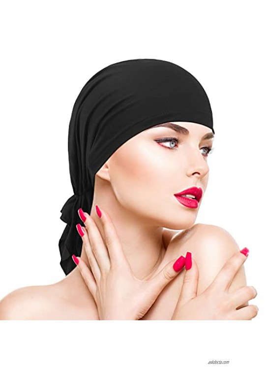 2 Pieces Slip-On Pre-Tied Head Scarves Women Headwear Turban Beanie Caps Head Wrap Headscarf for Women Girls (Black Camel)
