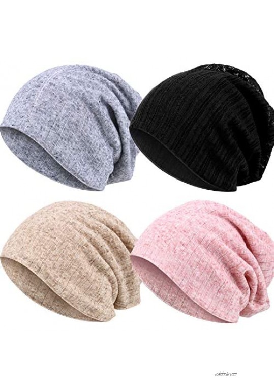 4 Pieces Beanies Headwear Skull Cap Slouchy Beanie Knitted Hat Scarf for Women