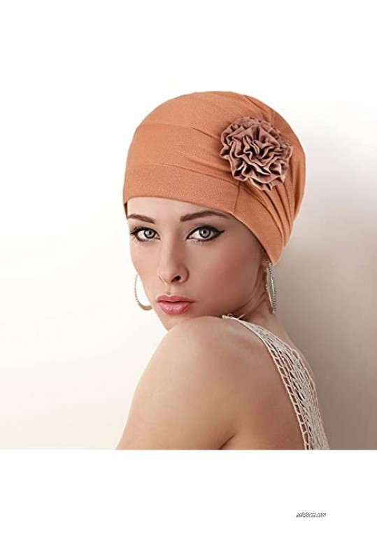 4 Pieces Flower Turbans Head Wrap Beanie Hats Turban Bonnet Hats for Women Girls