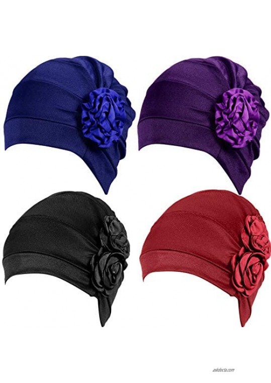 4 Pieces Turban Flower Hats Women Head Beanie Scarf Flower Head Wrap Hats