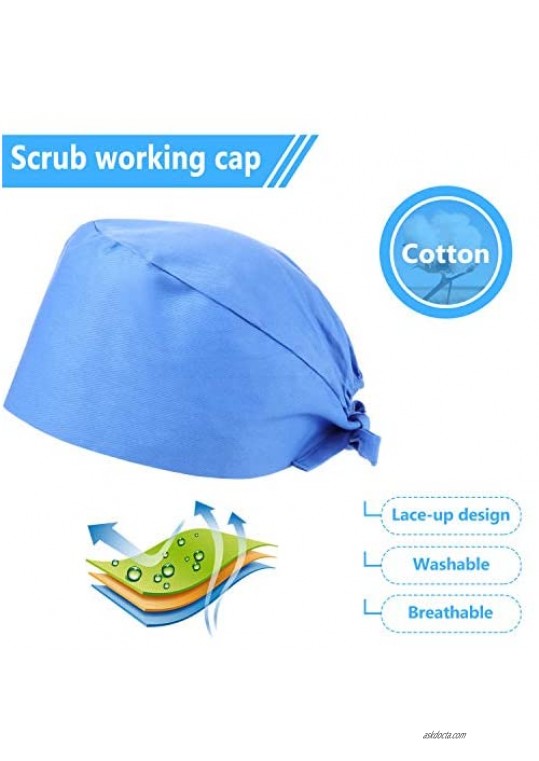 6 Pieces Scrub Caps Unisex Working Caps Adjustable Bouffant Hats Tie Back Hats