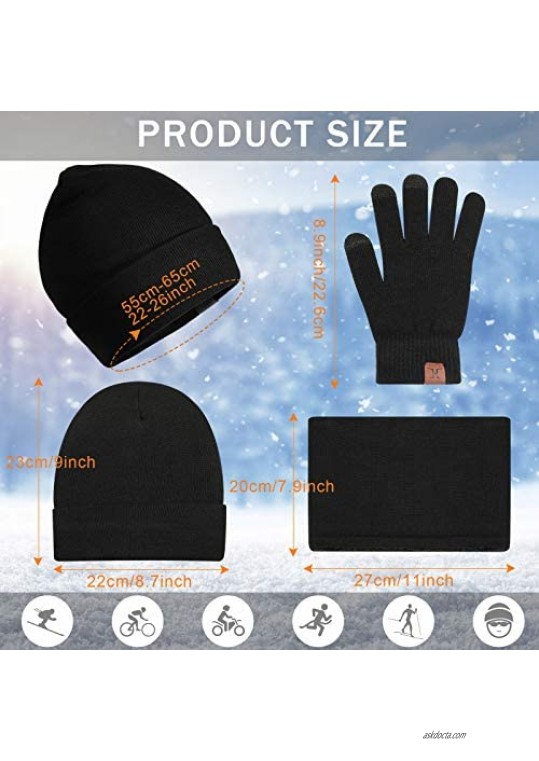 6 Pieces Winter Beanie Stocking Hat Scarf Touchscreen Gloves Warm Knitted Fleece Lined Beanie Gloves Infinity Scarf Set for Men and Women