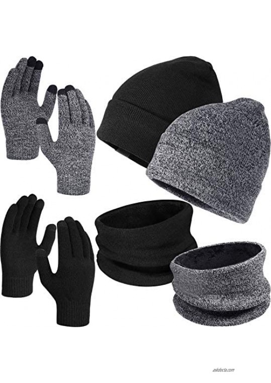 6 Pieces Winter Beanie Stocking Hat Scarf Touchscreen Gloves Warm Knitted Fleece Lined Beanie Gloves Infinity Scarf Set for Men and Women