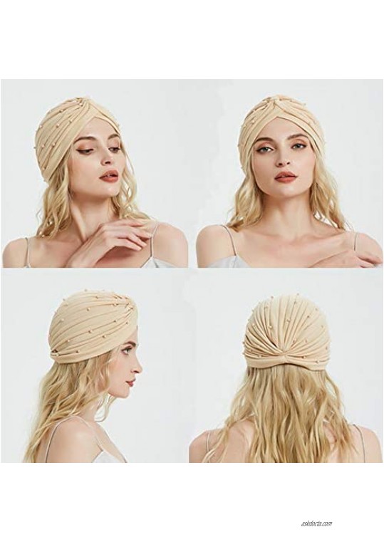 AuroTrends Beaded Turban Turban Hat Headwrap with Pearls Wedding Hat Occasion Turban Bridal Turban Hijab Head Wrap