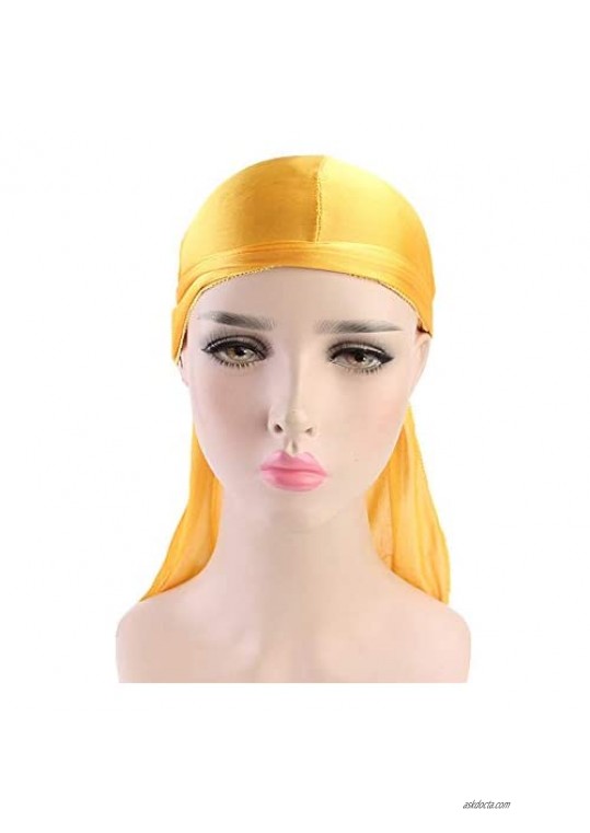 beauty YFJH Men Womens Silky Durag Headwraps Extra Long-Tail Wide Straps Pirate Cap Du-RAG for 360 Waves