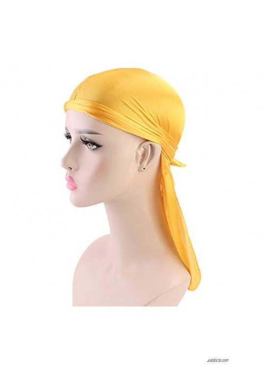 beauty YFJH Men Womens Silky Durag Headwraps Extra Long-Tail Wide Straps Pirate Cap Du-RAG for 360 Waves