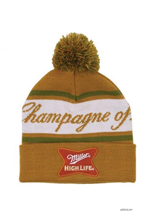 Concept One Miller High Life The Champagne of Beers Embroidered Acrylic Knitted Pom Beanie Yellow One Size