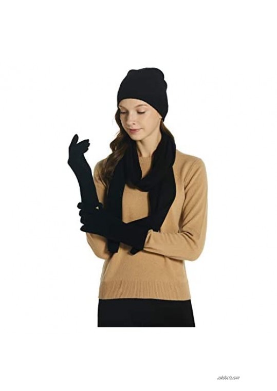EURKEA Women’s 100% Pure Cashmere Scarf Gloves Beanie Hat Gift Box Set