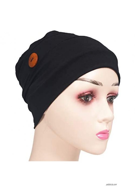 Fanghan Beanie with Button for Women Men Nurse Cancer Patients Working Hat Chemo Caps