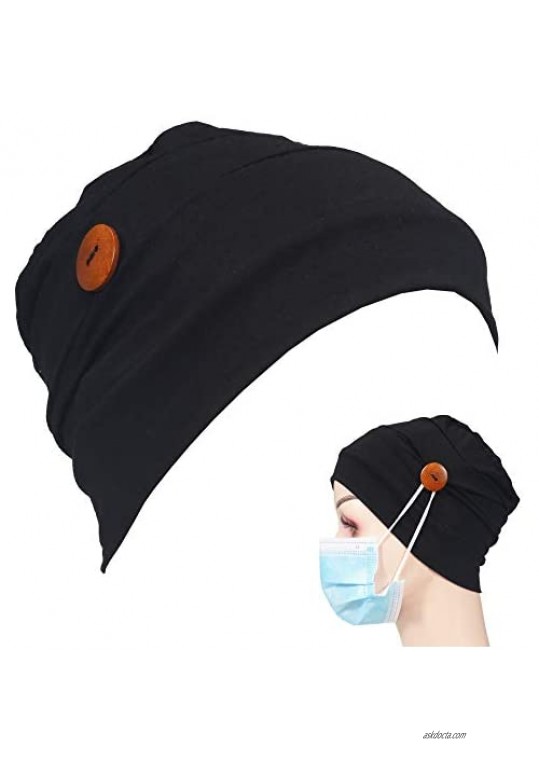 Fanghan Beanie with Button for Women Men Nurse Cancer Patients Working Hat Chemo Caps