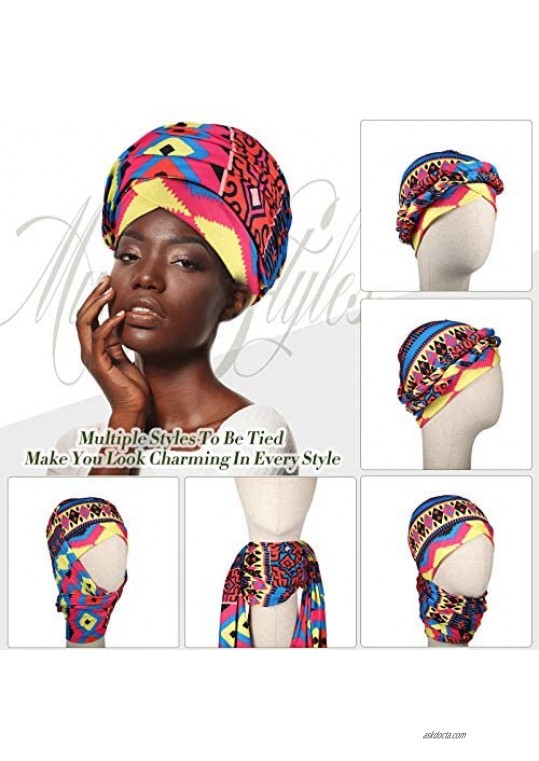 Foaincore 4 Pieces African Turban Head Wrap Bohemian Headwrap Slouchy Beanie Hat Stretch Skull Sleep Cap Printed Turban Head Scarf Cap for Women Girls