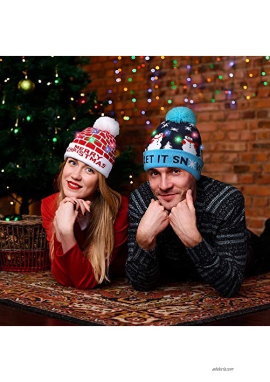 Geyoga 6 Pieces LED Christmas Sweater Hat Light up Xmas Beanie Knitted Cap Unisex LED Winter Snow Hat with 6 Colorful LED for Christmas Holiday Supplies