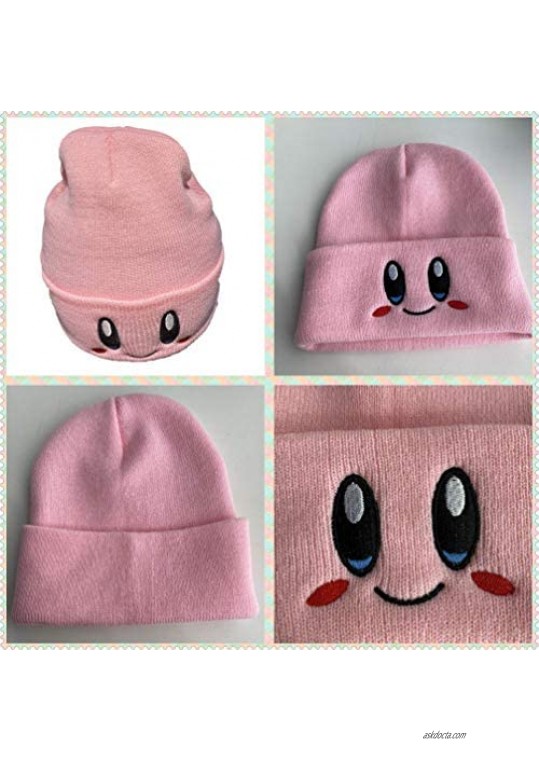 Hotiego Unisex Star Kawaii Knit Hat Plush Smiley Warm Beanie Face Cap Ear Protection Hedging Skullies for Adults Teens