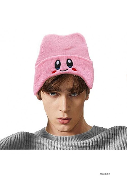 Hotiego Unisex Star Kawaii Knit Hat Plush Smiley Warm Beanie Face Cap Ear Protection Hedging Skullies for Adults Teens