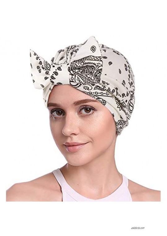 JarseHera Cotton Turbans for Women Flower Knot Headwrap Pre-Tied Bonnet Boho Pattern Chemo caps for Hair Loss