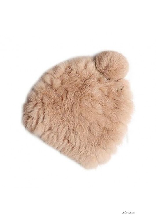 Joyci Solid Color Natural Rabbit Fur Hats Fur Pom Pom Beanie Warm Caps