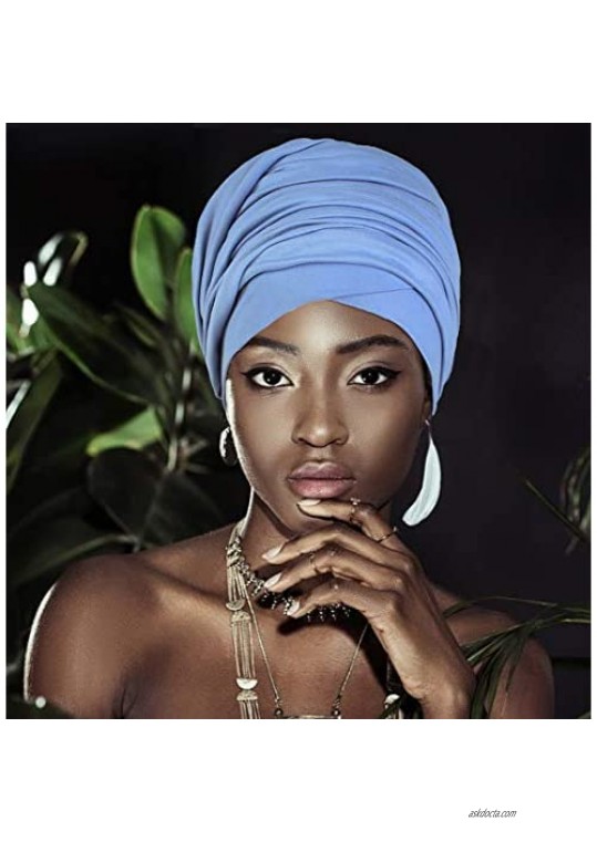 L'VOW Stretch Long Turban Head Wrap Scarf African Print Hair Wraps Headband for Women