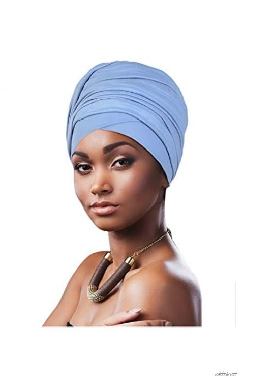 L'VOW Stretch Long Turban Head Wrap Scarf African Print Hair Wraps Headband for Women