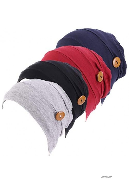 Qianmome 2-4 Pack Beanie with Button for Women Men Nurse Working Hat Chemo Caps for Cancer Patients