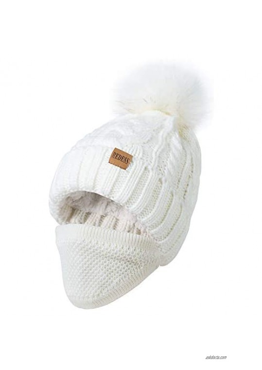 REDESS Women Winter Pompom Beanie Hat with Warm Fleece Lined Thick Slouchy Snow Knit Skull Ski Cap