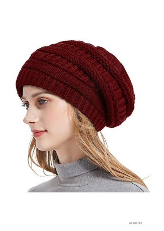 Roniky Winter Knit Beanie Hats for Women  Silk Satin Lined Chunky Cap Soft Stretch Cable Knit Warm Slouchy Beanie Hat