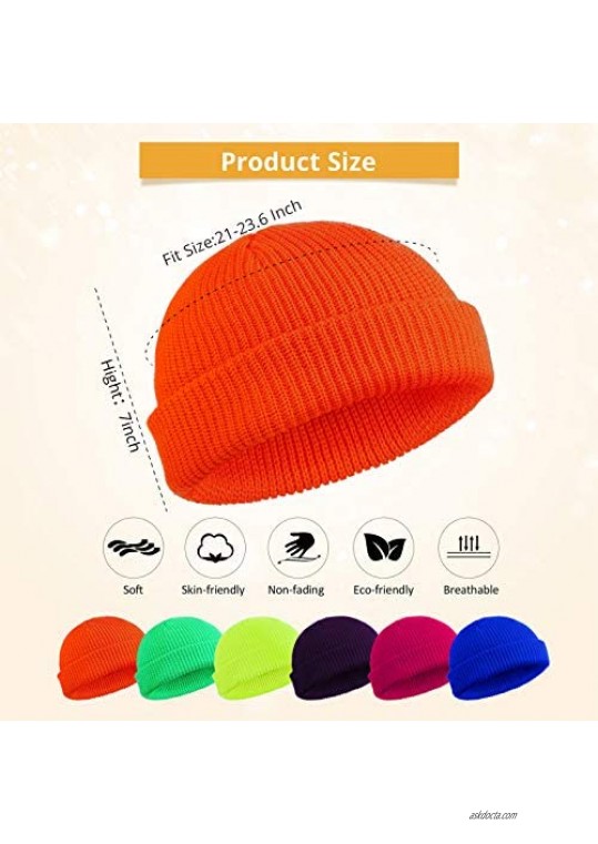 SATINIOR 6 Pieces Trawler Beanie Watch Hat Roll up Edge Skullcap Fisherman Beanie Unisex (Assorted Color)