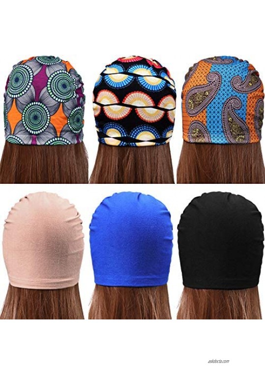 SATINIOR 6 Pieces Women Knotted Turban Hat African Pattern Headwrap Beanie Pre-Tied Bonnet Cap
