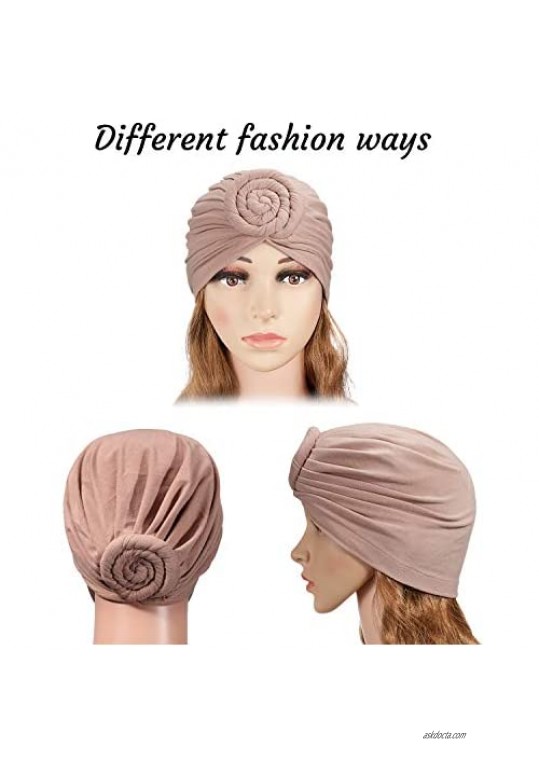 SATINIOR 6 Pieces Women Knotted Turban Hat African Pattern Headwrap Beanie Pre-Tied Bonnet Cap