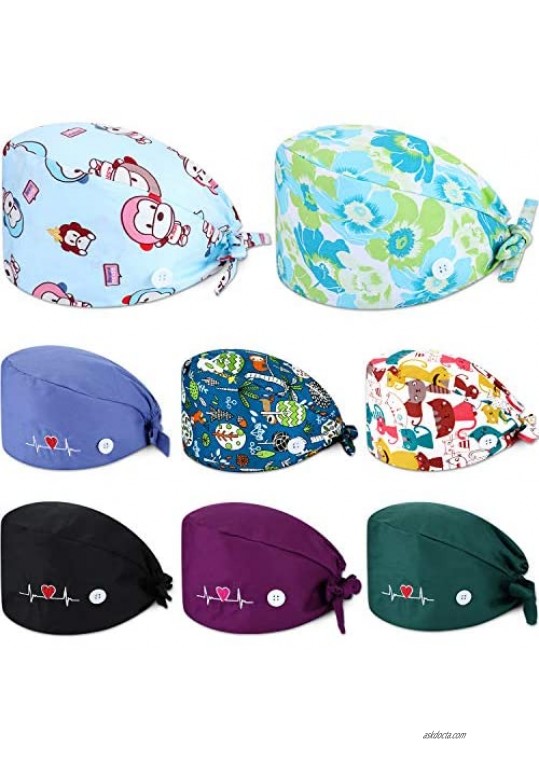 SATINIOR 8 Pieces Caps with Buttons Colorful Printed Tie Back Caps Unisex Caps with Sweatband for Women Men