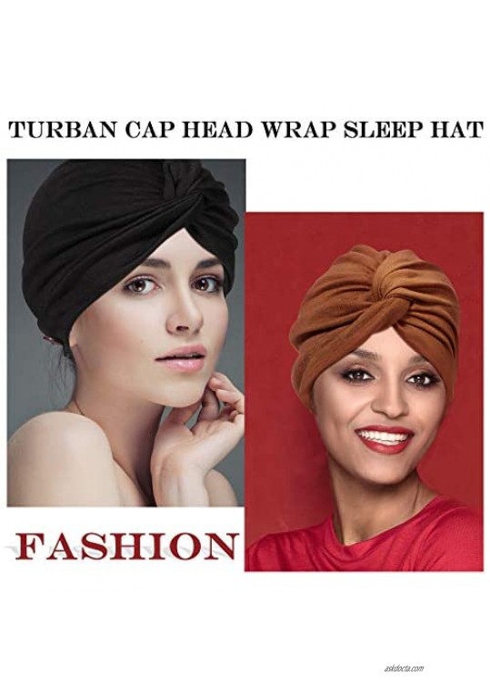 Syhood 4 Pieces Women Turbans Pre-Tied Knot Headwraps Pleated Turban African Headwraps