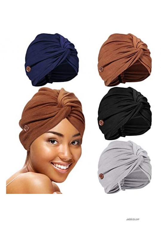 Syhood 4 Pieces Women Turbans Pre-Tied Knot Headwraps Pleated Turban African Headwraps