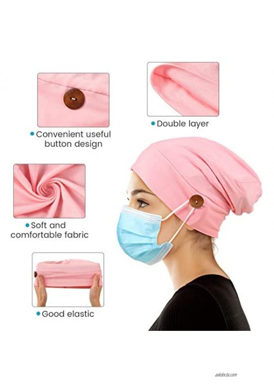 Syhood 6 Pieces Bonnet Satin Lined Button Caps Beanie Slouchy Skull Sleep Cap Hair Wrap Slap Hat for Women